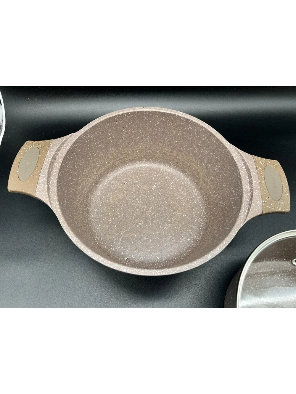 CAROTE Non-Stick Cookware Set, Granite Brown Speckled Saucepans Pots Dutch Crock